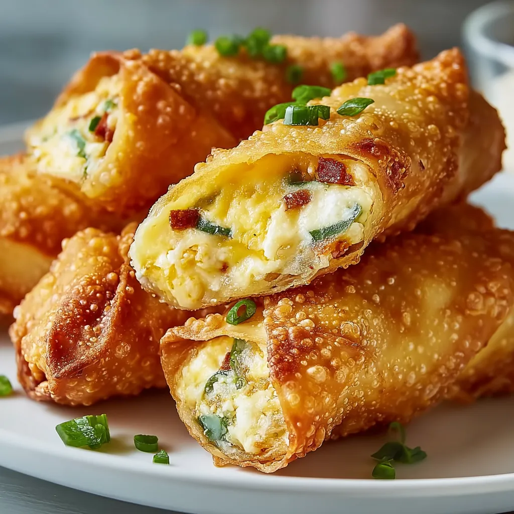 Spicy mini jalapeño popper egg rolls are golden brown and crispy, showcasing a delicious appetizer or snack recipe.