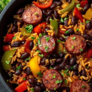 Delicious spicy black beans and rice with sausage, showcasing a flavorful and easy weeknight meal.