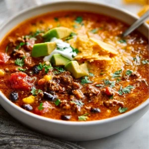 See a delicious pot of viral best taco soup ready to be served, showcasing the hearty and flavorful ingredients that make this recipe a family favorite.