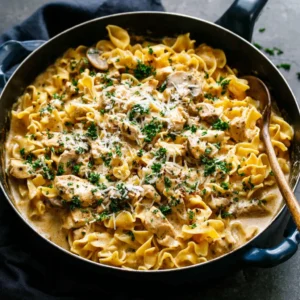 Creamy turkey stroganoff recipe featured image. Delicious, comforting dish.