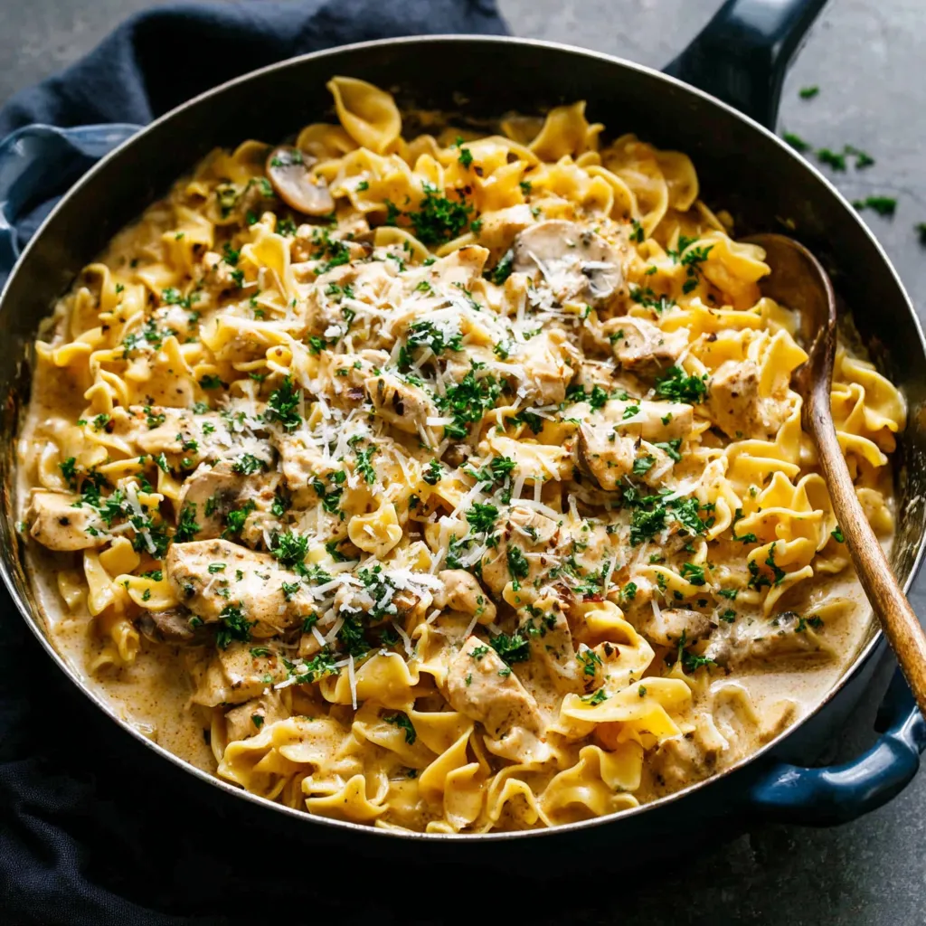 Creamy turkey stroganoff recipe featured image. Delicious, comforting dish.