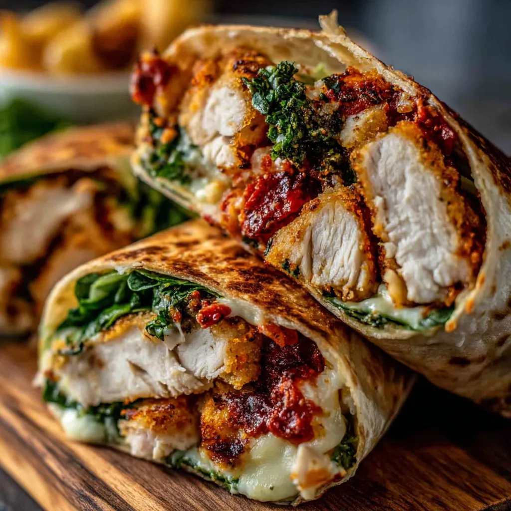 Air Fryer Chicken Mozzarella Wrap Close-Up A close-up shows golden brown Air Fryer Chicken Mozzarella Wraps, highlighting the melted mozzarella and crispy tortilla.