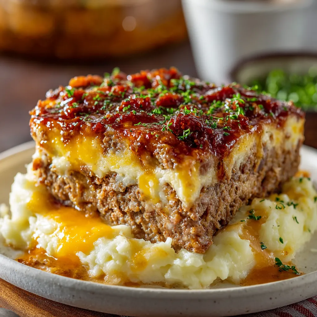 A close-up shot displays a freshly baked Meatloaf, ready to be sliced and served.