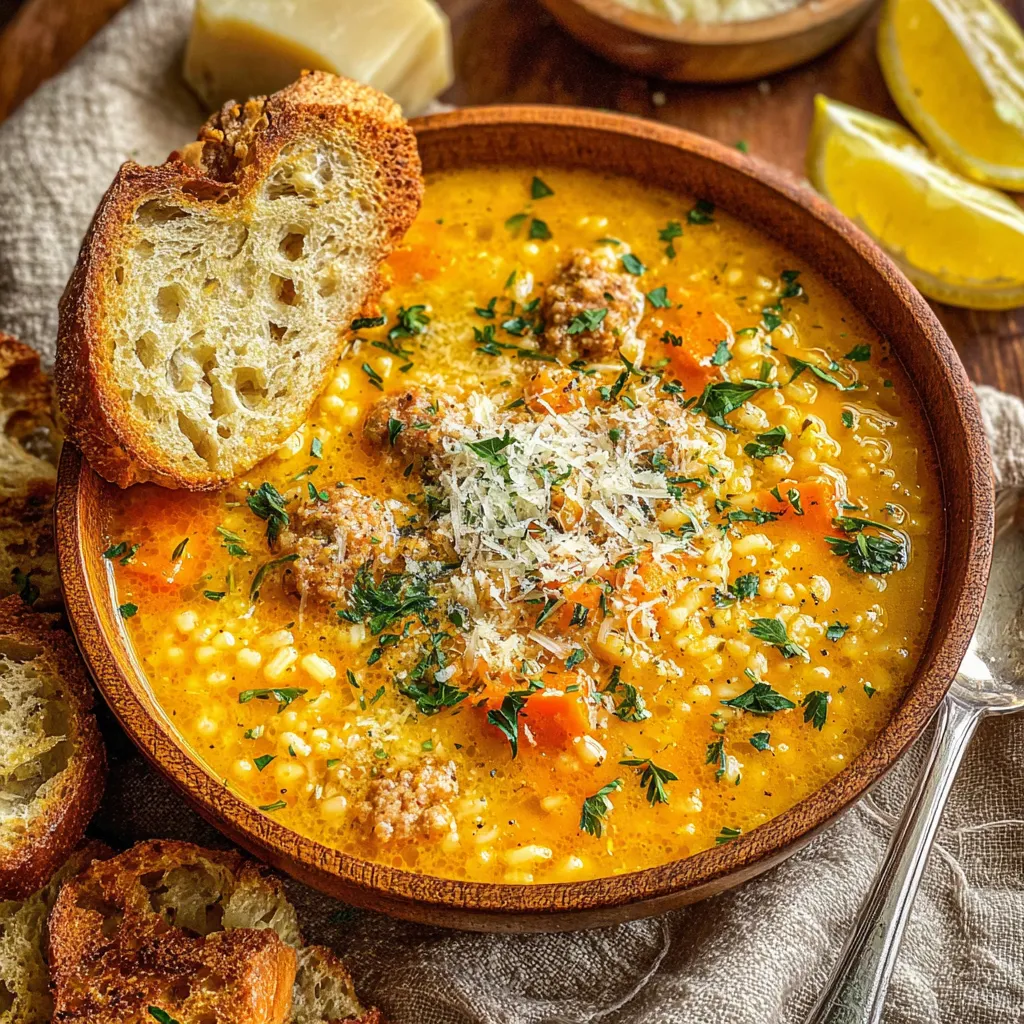Italian Penicillin Soup, Second Helping A close-up of flavorful Italian Penicillin Soup shows its comforting, broth-based texture.