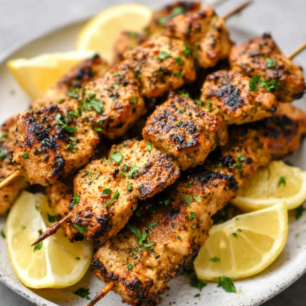 Keto Chicken Skewers: Delicious & Easy Close-up of grilled Keto Chicken Skewers, showcasing the juicy chicken and vibrant vegetables.