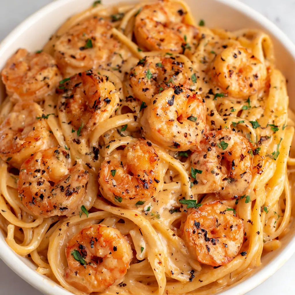 A close-up shot showcasing the creamy texture and succulent shrimp in a serving of Marry Me Shrimp Pasta.
