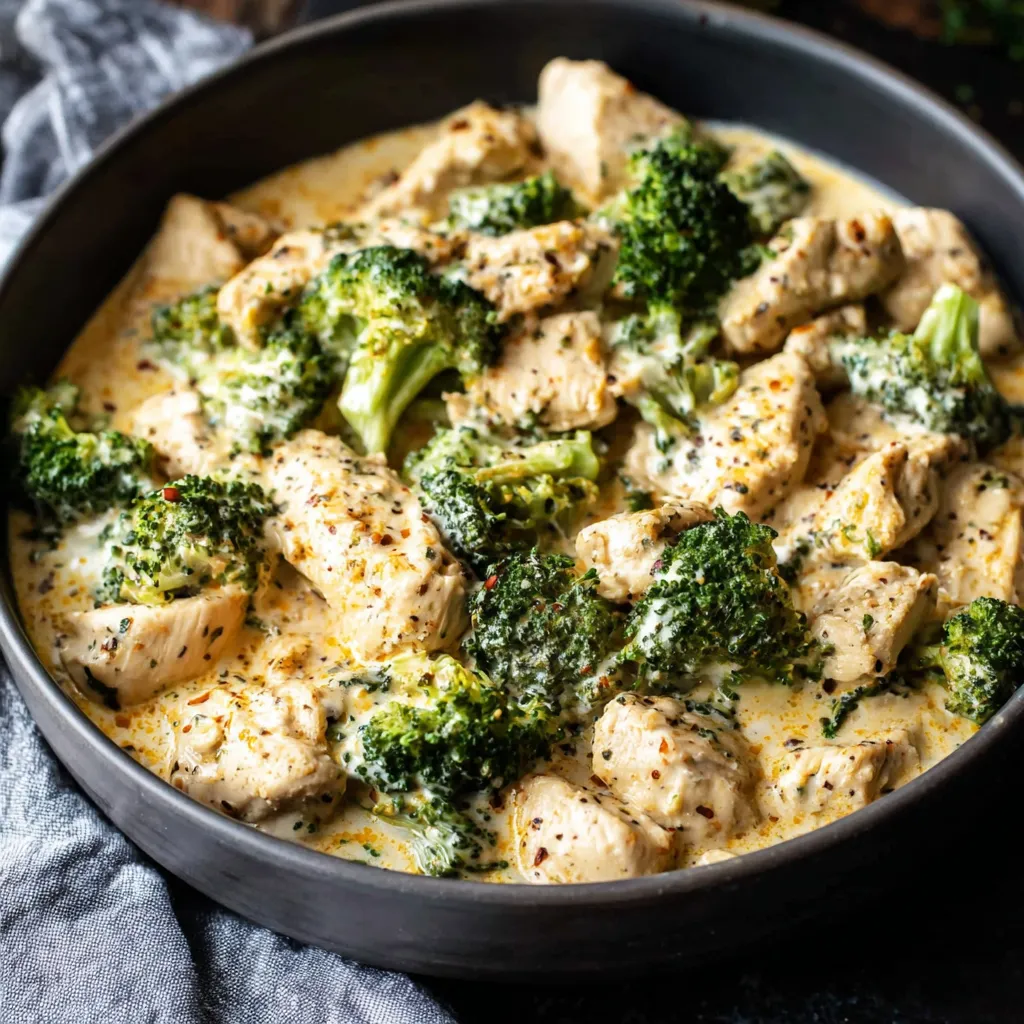 A close-up shot showcasing a creamy plate of Chicken Alfredo, highlighting the tender chicken and rich sauce.