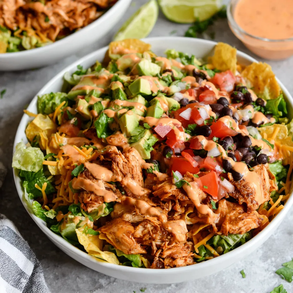 A close-up shot showcases the vibrant ingredients of a freshly made Southwest Chicken Salad.