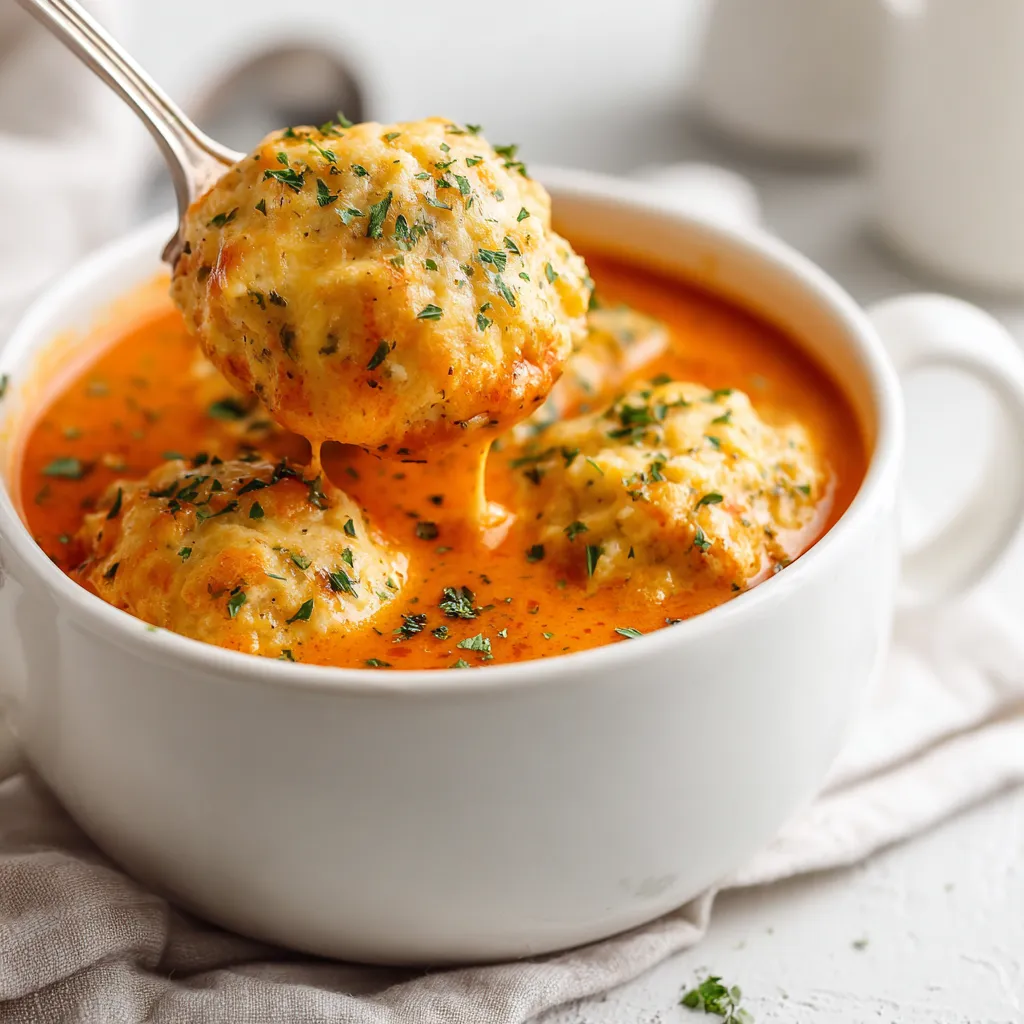 A close-up shot of a bowl of vibrant red Tomato Soup, highlighting its creamy texture.