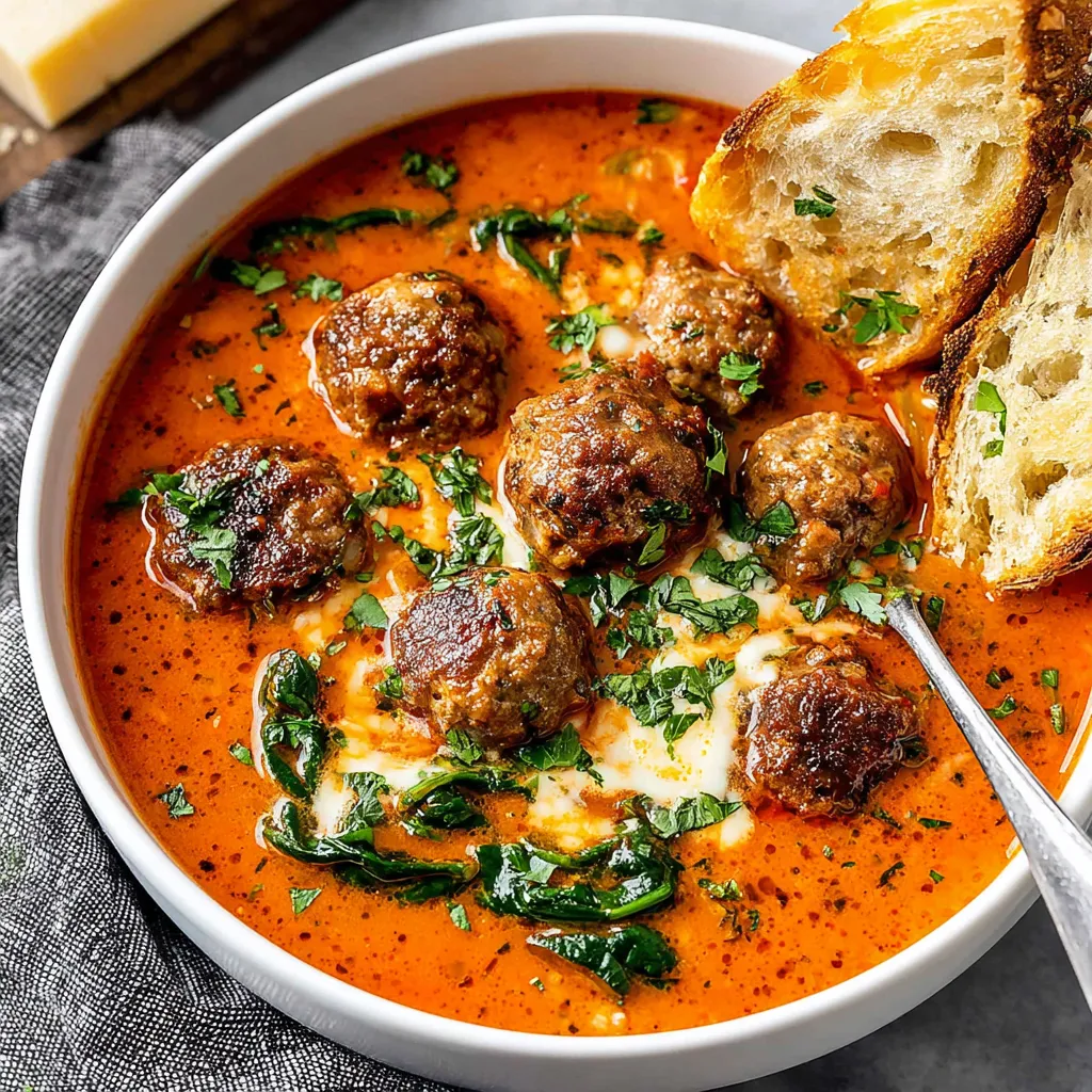 Creamy Italian Meatball Soup Bowl Creamy Italian Meatball Soup is shown in a bowl, ready to be enjoyed as part of the recipe article.