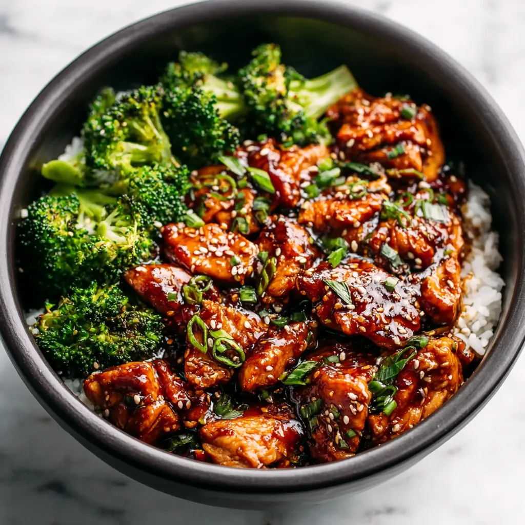 Close-up view of delicious Crockpot Teriyaki Chicken being served, showcasing the flavorful glaze and tender chicken.