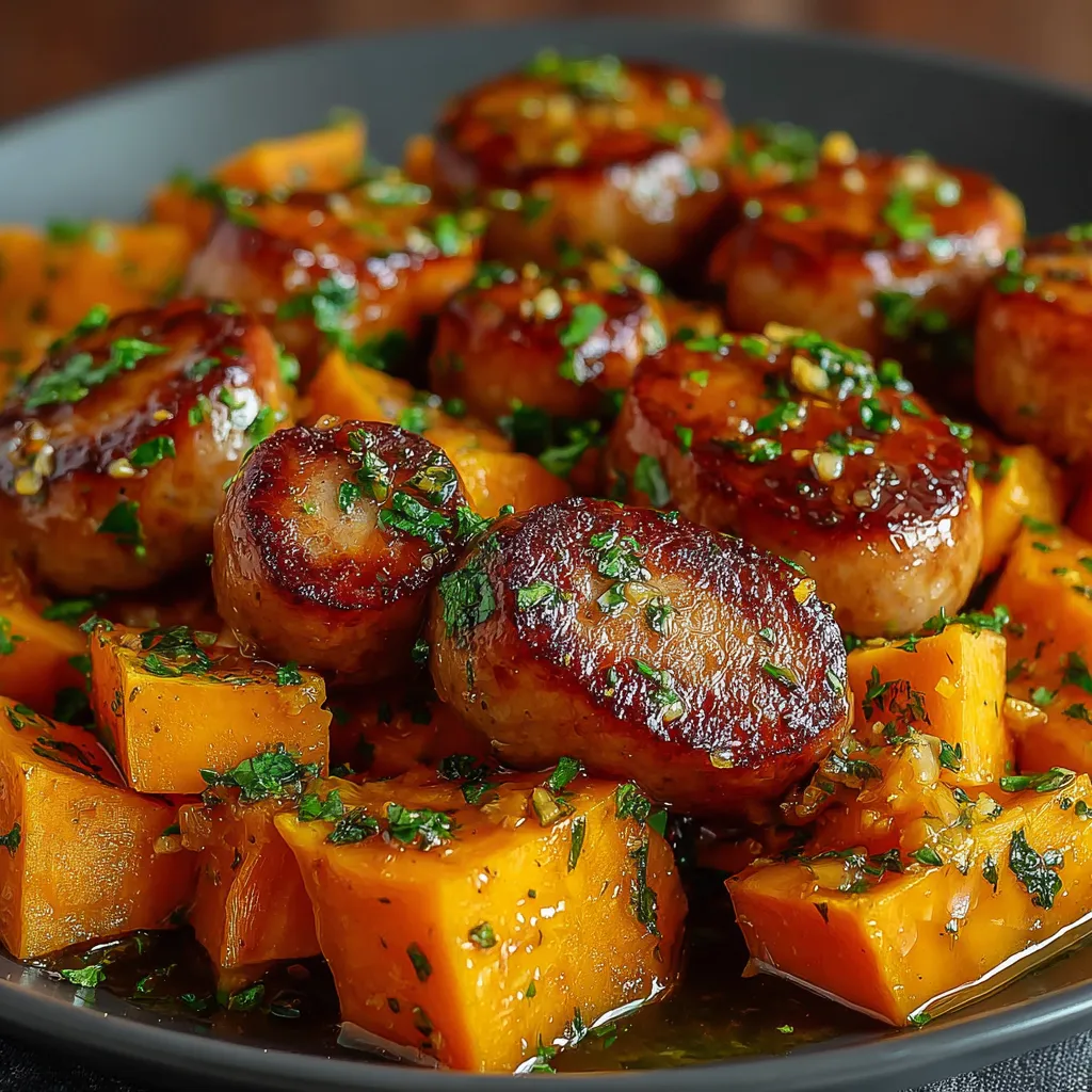 Honey Garlic Sausage Sweet Potatoes are beautifully arranged in this second content image, showcasing the delicious ingredients of the dish.