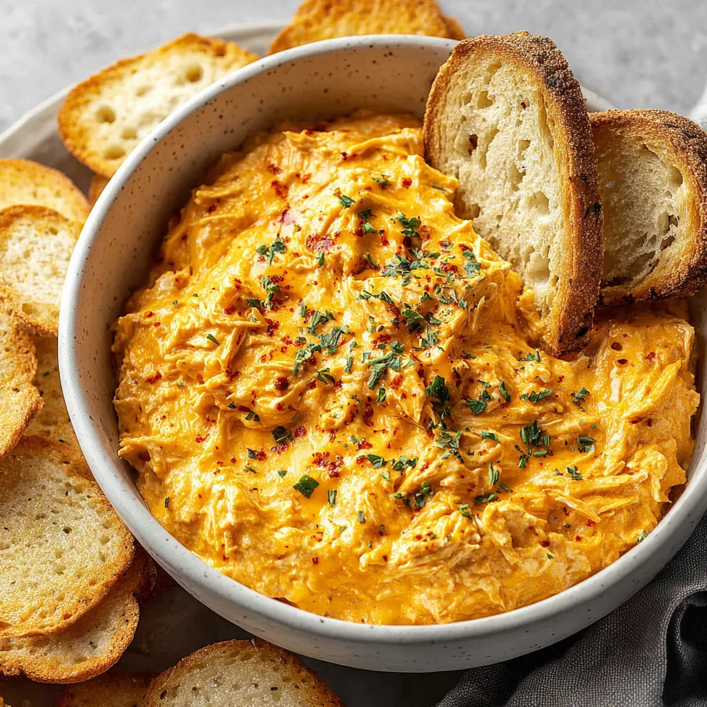 Close-up view of Cheesy Crock Pot Buffalo Chicken Dip, bubbling and ready to be served.