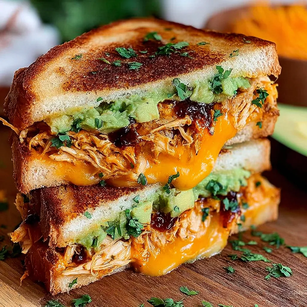 Close-up of a delicious Chicken Avocado Melt Sandwich, showcasing the melted cheese and creamy avocado.