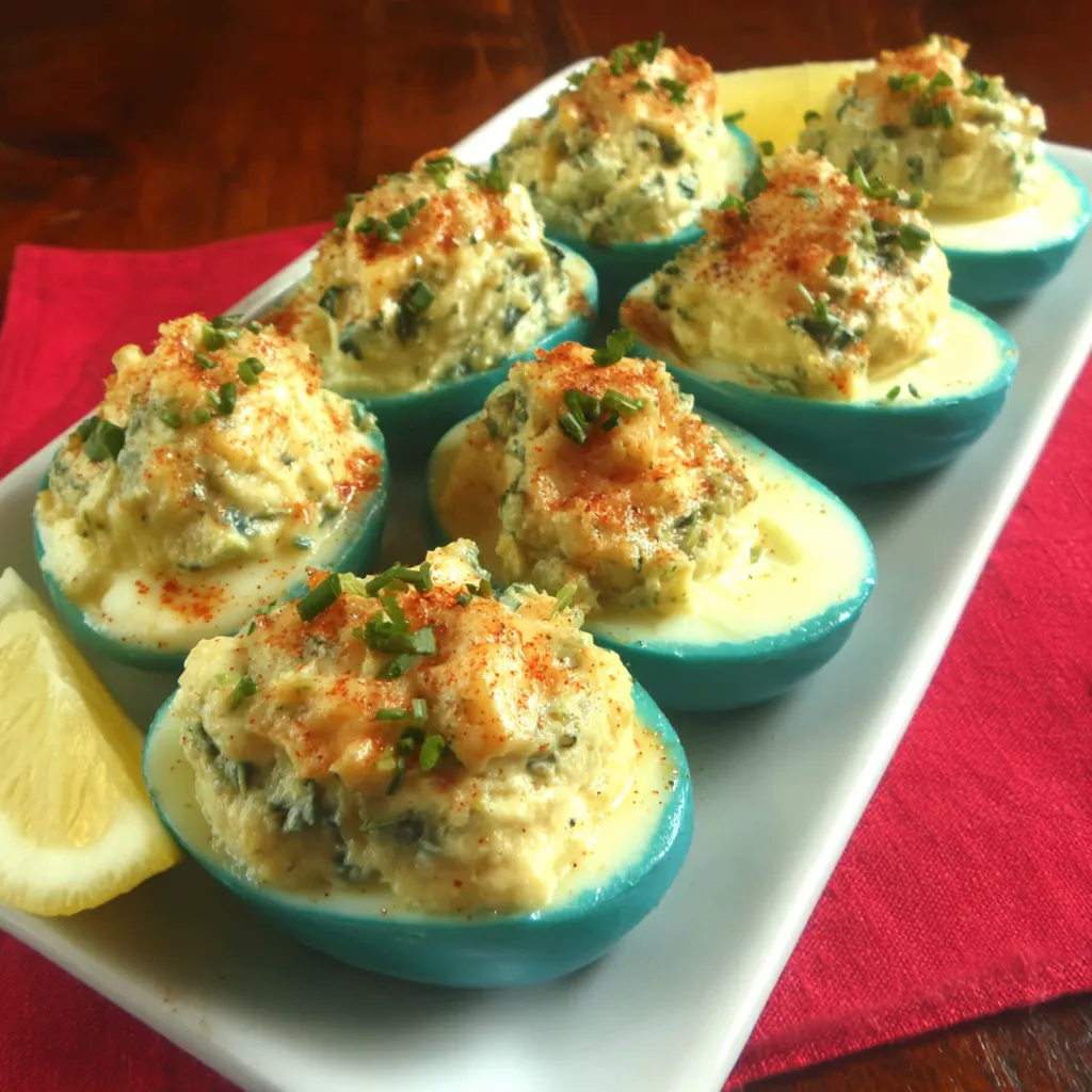 Dragon Devilish Eggs are shown in a second image accompanying the recipe.
