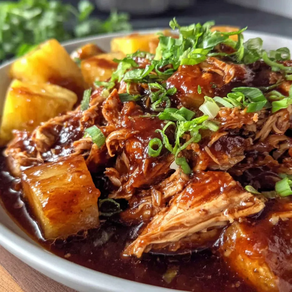 A close-up showing delicious grilled Pineapple BBQ Chicken ready to be served.