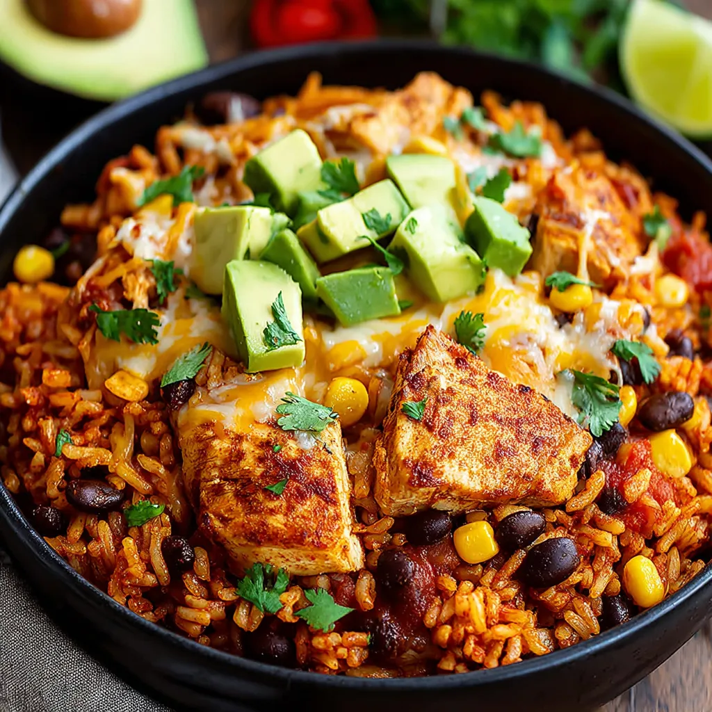 Close-up view of delicious Southwest Crock Pot Chicken And Rice, showcasing its creamy texture and colorful ingredients.