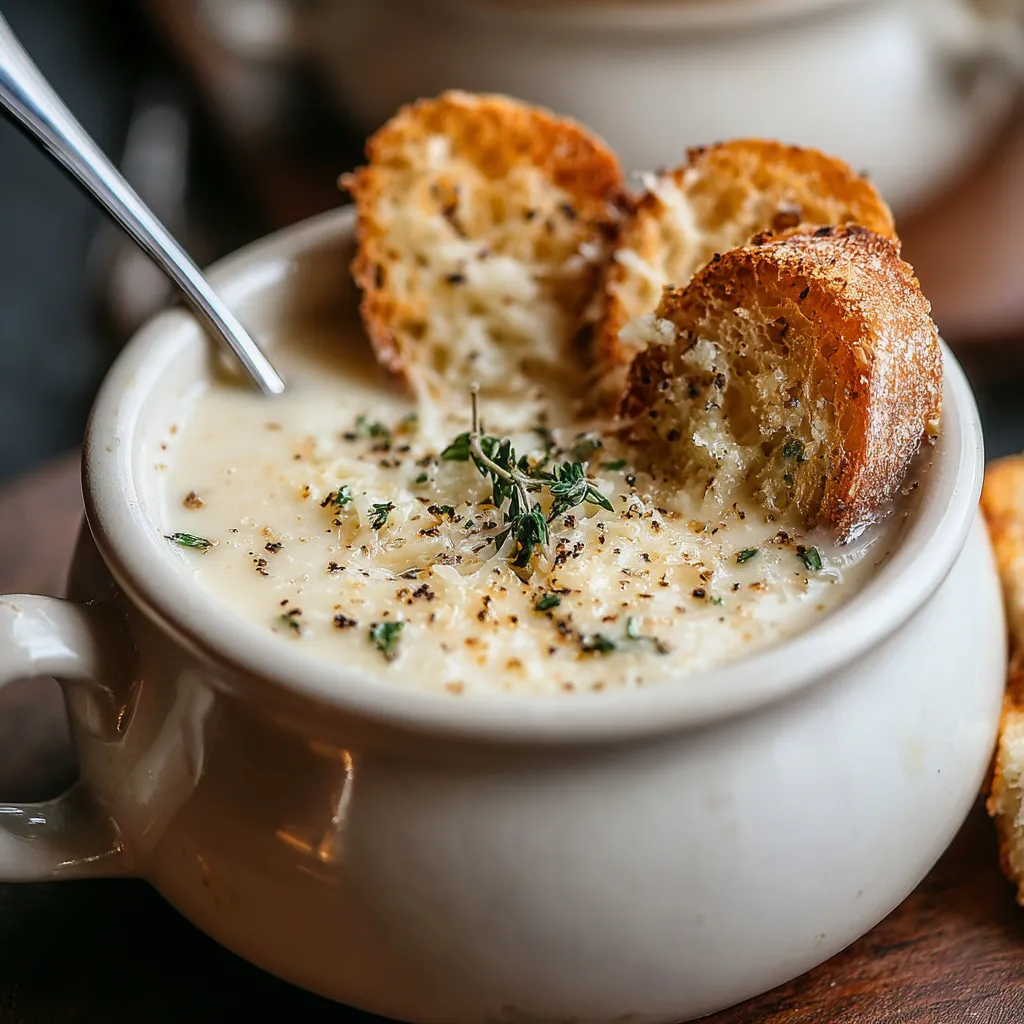 Close-up view of creamy Tuscan Parmesan Cream Soup, showcasing its rich texture and vibrant color, ready to be enjoyed.