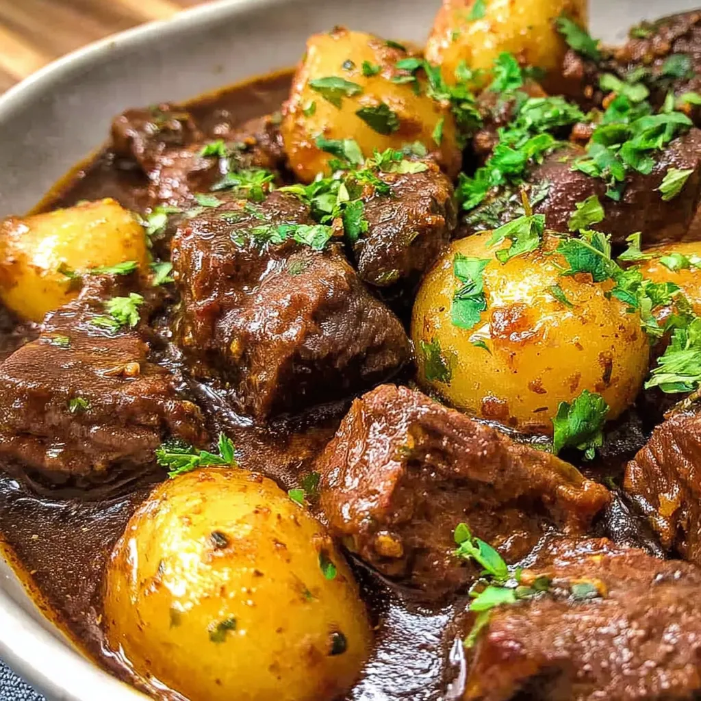 Garlic Butter Beef Bites Closeup Close-up of sizzling Garlic Butter Beef Bites in a skillet, showcasing their juicy texture and rich sauce.