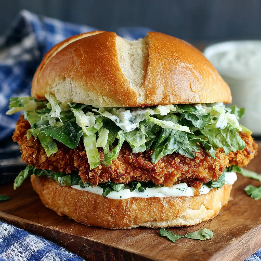 Close-up of a delicious Chicken Caesar Sandwich showcasing the layers of chicken, lettuce, and creamy Caesar dressing.