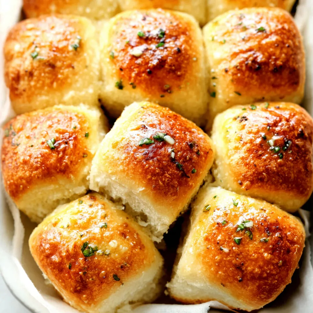 Close-up of freshly baked Garlic Butter Bread Rolls, showcasing their golden-brown crust and buttery garlic topping.