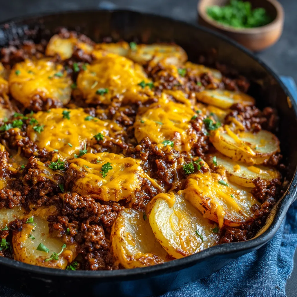 BEST CHEESY GROUND BEEF POTATO CASSEROLE