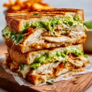 Close-up of a delicious Chicken Avocado Melt Sandwich featuring grilled chicken, creamy avocado, and melted cheese.