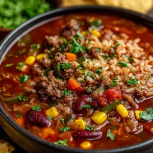 A hearty bowl of Mexican Beef & Rice Soup is shown as a featured image, ready to be enjoyed.