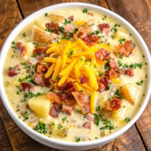 Creamy Crock Pot Potato Soup is shown in a close-up featured image, highlighting its rich and comforting texture.