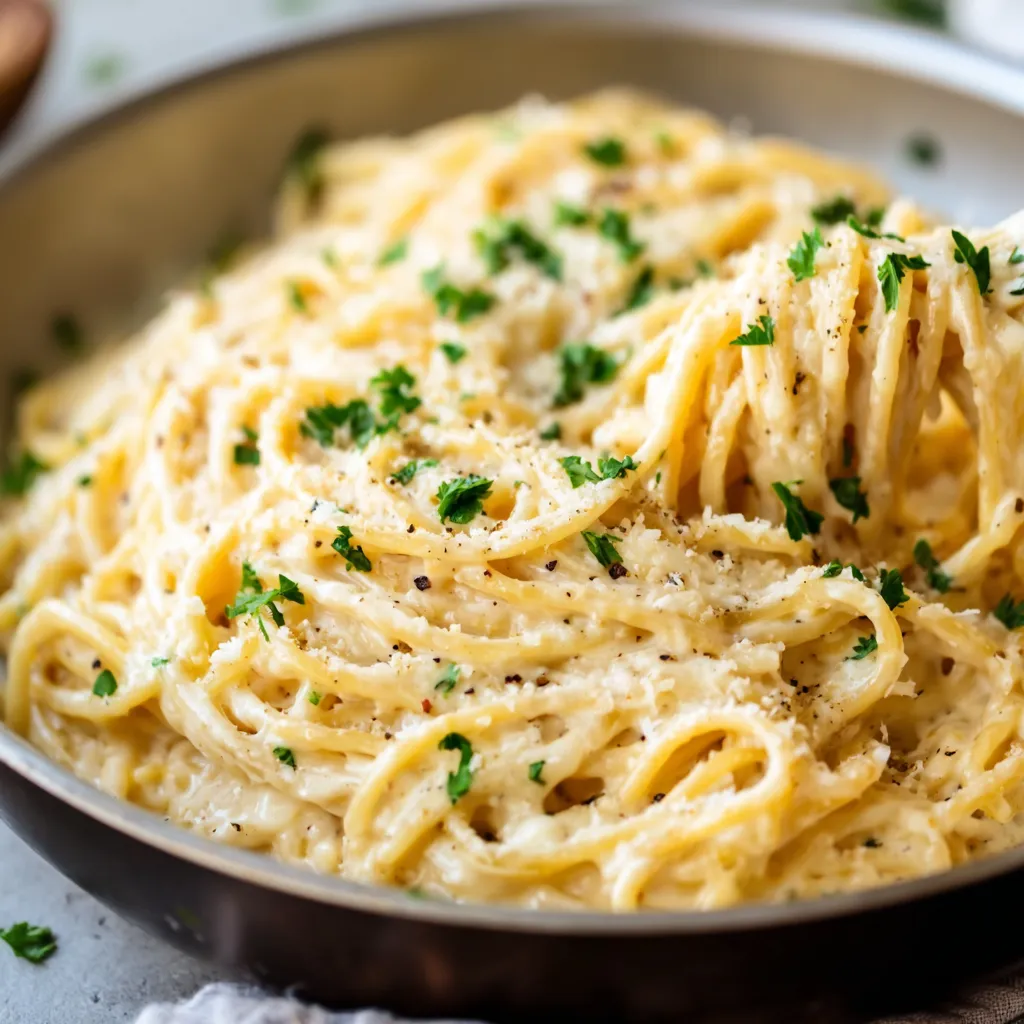 CREAMY GARLIC PARMESAN SPAGHETTI IRRESISTIBLE