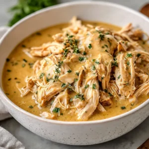 Crockpot Chicken And Gravy featured in a delicious and easy slow cooker recipe.