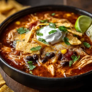 A steaming bowl of homemade Chicken Tortilla Soup, garnished with avocado and tortilla strips, is the perfect comforting meal.