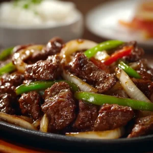 A vibrant image showcases a delicious serving of Chinese Pepper Steak, perfect for a featured article.