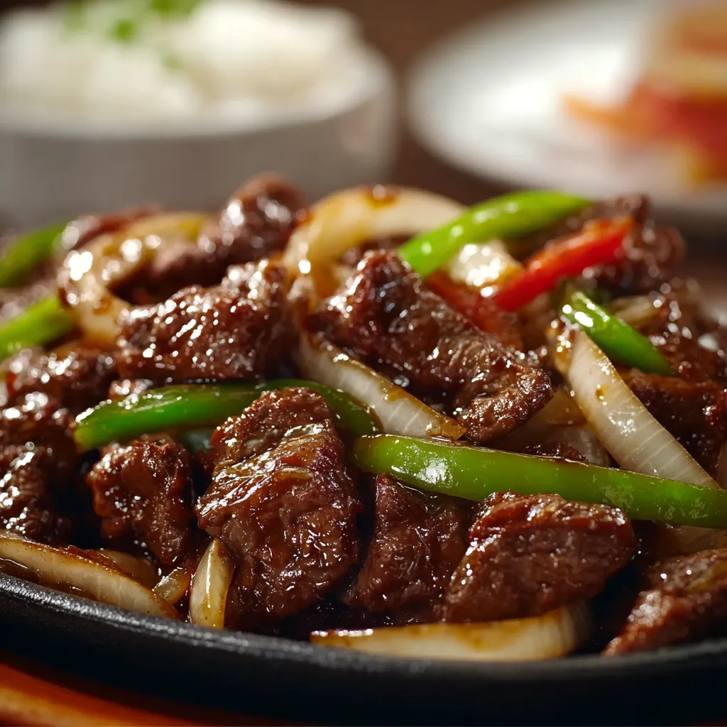 A vibrant image showcases a delicious serving of Chinese Pepper Steak, perfect for a featured article.