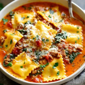 A delicious bowl of Lasagna Soup is shown as the featured image for the recipe article.
