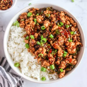 Featured image of a flavorful Firecracker Ground Chicken Bowl, showcasing a delicious and easy weeknight dinner recipe.