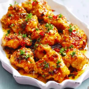 HONEY GARLIC CHICKEN QUICK EASY 2 Delicious Honey Garlic Chicken, glistening with sauce and ready to eat, is featured in this recipe image.