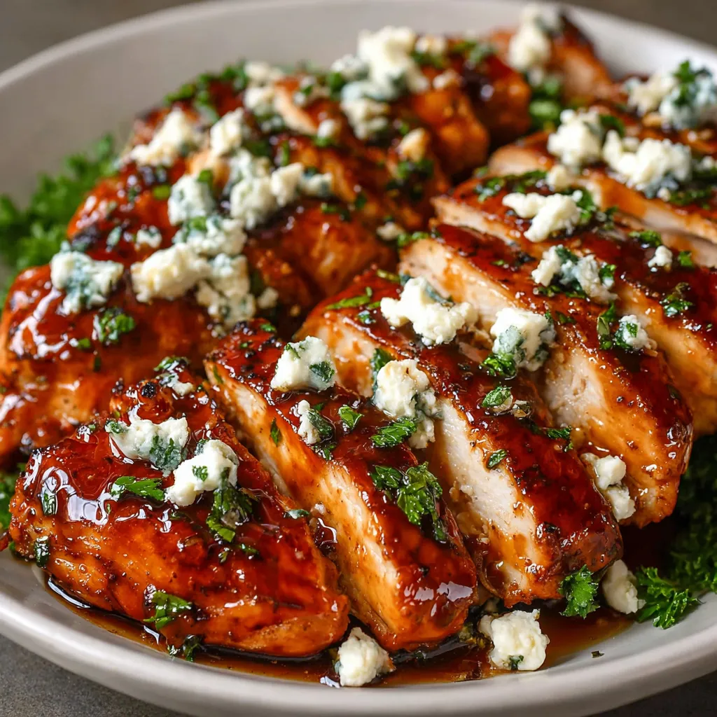 Delicious Hot Honey Feta Chicken, a flavorful dish featuring chicken topped with feta and a drizzle of hot honey.