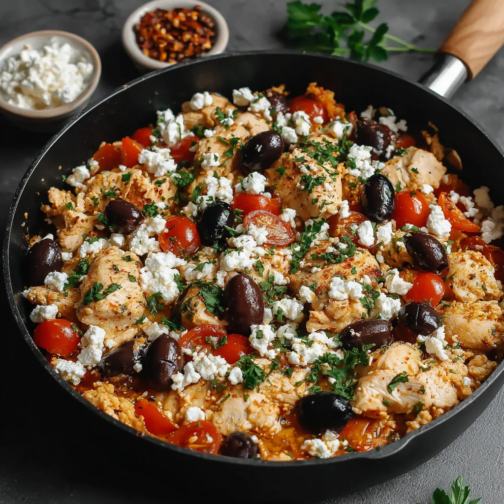 IRRESISTIBLE MEDITERRANEAN KETO CHICKEN SKILLET 1 Mediterranean Keto Chicken Skillet with vegetables and herbs, showcasing a delicious and healthy low-carb meal.