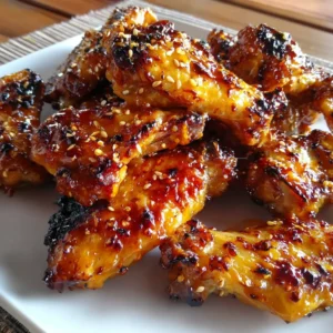 Close-up of glistening Sticky Pineapple-Teriyaki Chicken Wings, showcasing their sticky glaze and appetizing presentation.