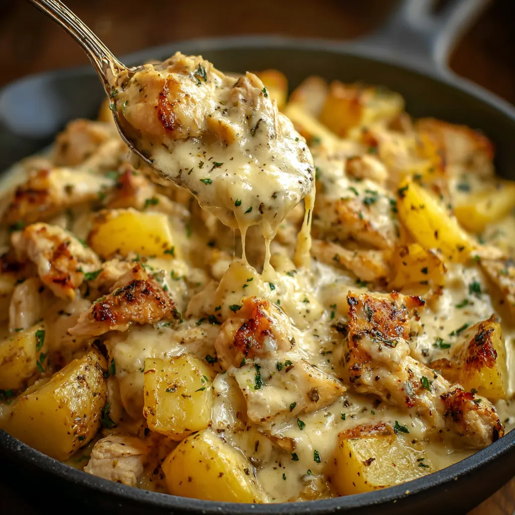 Creamy Garlic Parmesan Crockpot Chicken & Potatoes are featured in this delicious and easy recipe image.