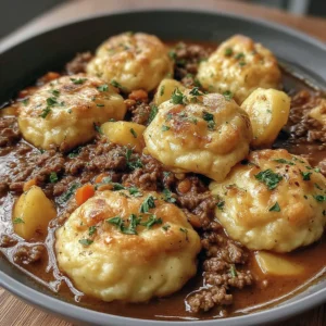 A comforting bowl of Ground Beef And Dumplings is shown as the featured image for the recipe.