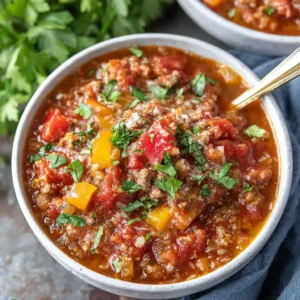 A comforting bowl of homemade Stuffed Pepper Soup is shown as the featured image.