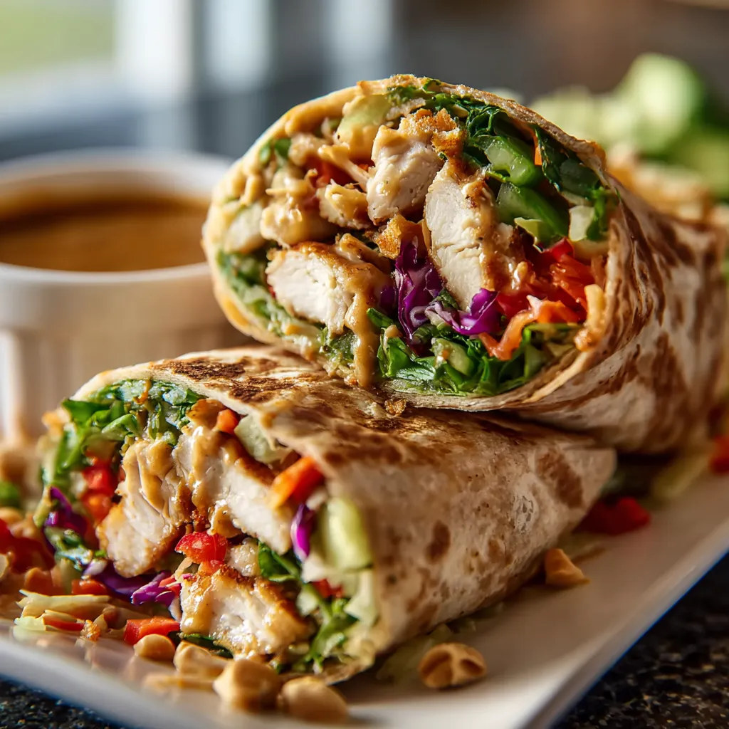 Delicious Thai Peanut Chicken Wraps are displayed as the featured image for the recipe.