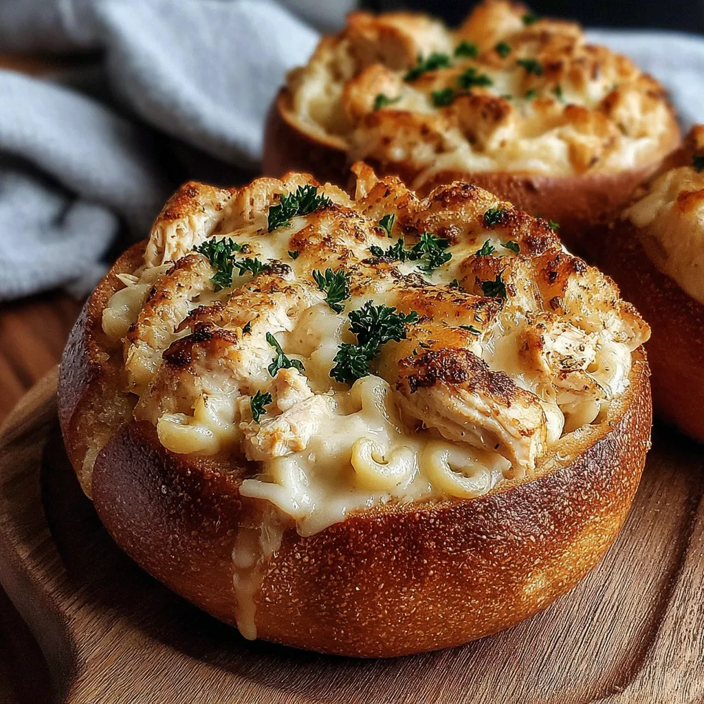 ULTIMATE CHICKEN ALFREDO GARLIC BREAD BOWLS