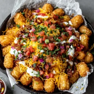 Delicious Tater Tot Nachos overflowing with toppings are the perfect party appetizer.