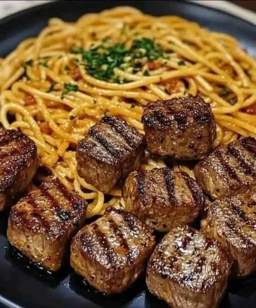 Sizzling Garlic Butter Steak Bites with Creamy Spaghetti 1 112 - Sizzling Garlic Butter Steak Bites with Creamy Spaghetti