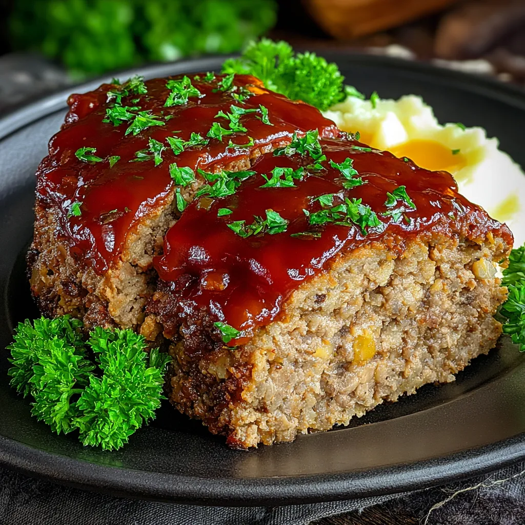 A close-up shot of a freshly baked Cracker Barrel Meatloaf, ready to be sliced and served.