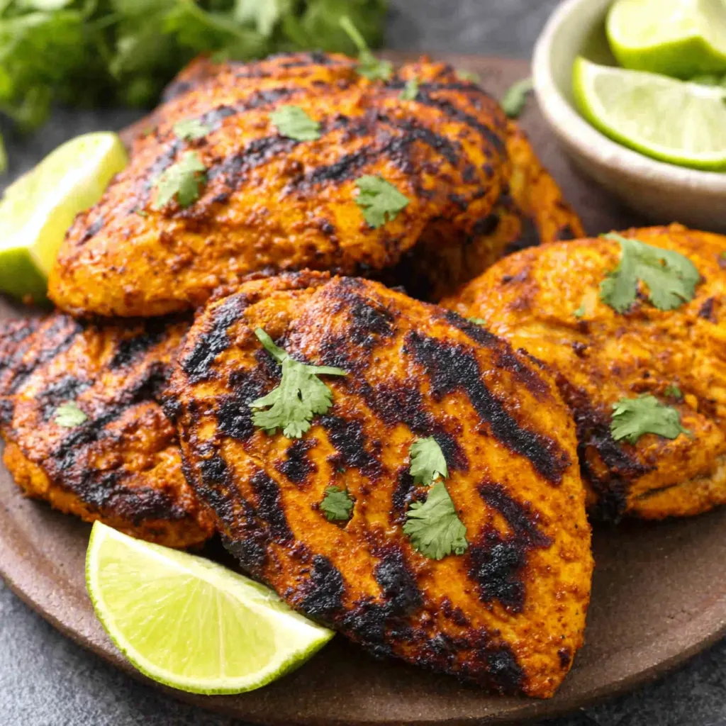 Close-up view of chicken marinating in a vibrant red Mexican Chicken Marinade.