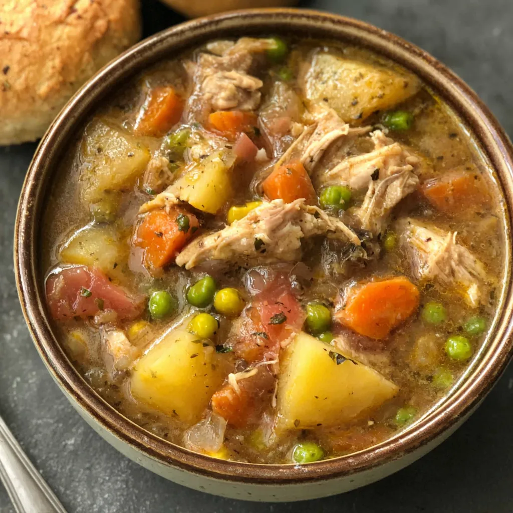 Delicious Chicken Stew simmering, ready to be served as a comforting second course.